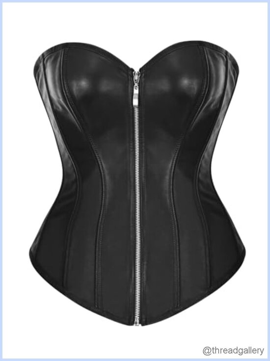 Other - Faux Leather Zipper Front Bustier Corset Top